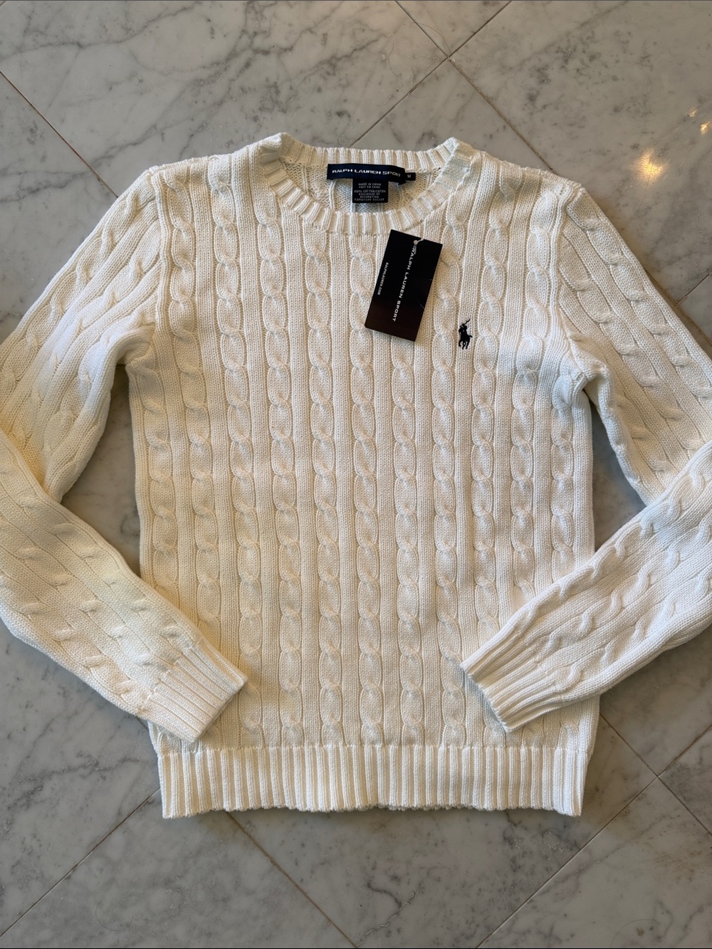 Ralph Lauren Womens Cream Cable Knit Crewneck Sweater
